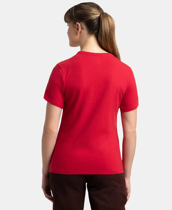 Super Combed Cotton Elastane Stretch Regular Fit Solid Round Neck Half Sleeve T-Shirt - Jester Red-3