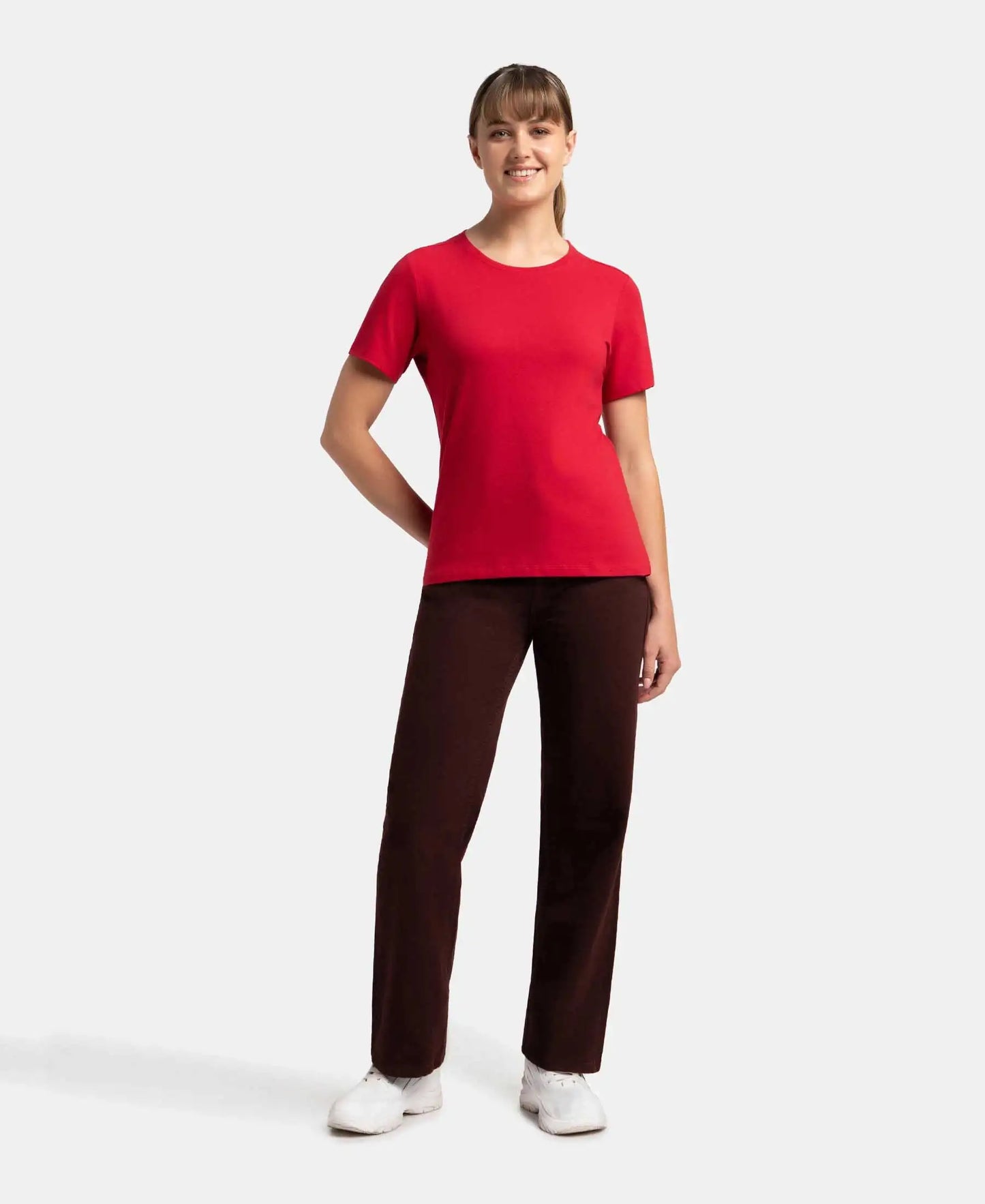 Super Combed Cotton Elastane Stretch Regular Fit Solid Round Neck Half Sleeve T-Shirt - Jester Red-4