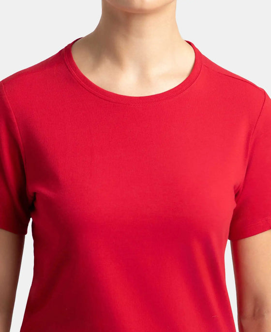 Super Combed Cotton Elastane Stretch Regular Fit Solid Round Neck Half Sleeve T-Shirt - Jester Red-6