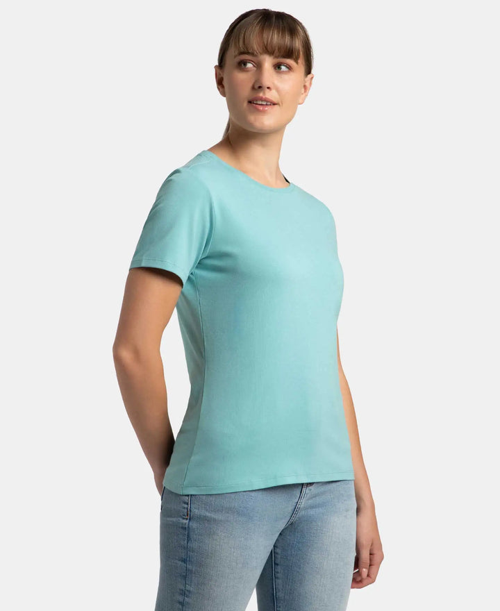 Super Combed Cotton Elastane Stretch Regular Fit Solid Round Neck Half Sleeve T-Shirt - Nile Blue-2