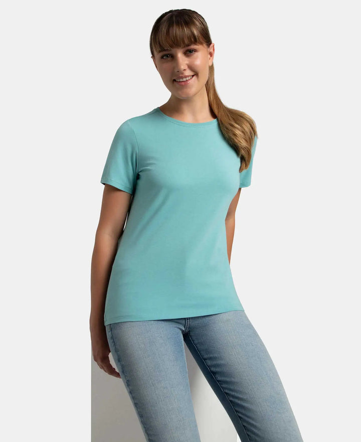 Super Combed Cotton Elastane Stretch Regular Fit Solid Round Neck Half Sleeve T-Shirt - Nile Blue-5