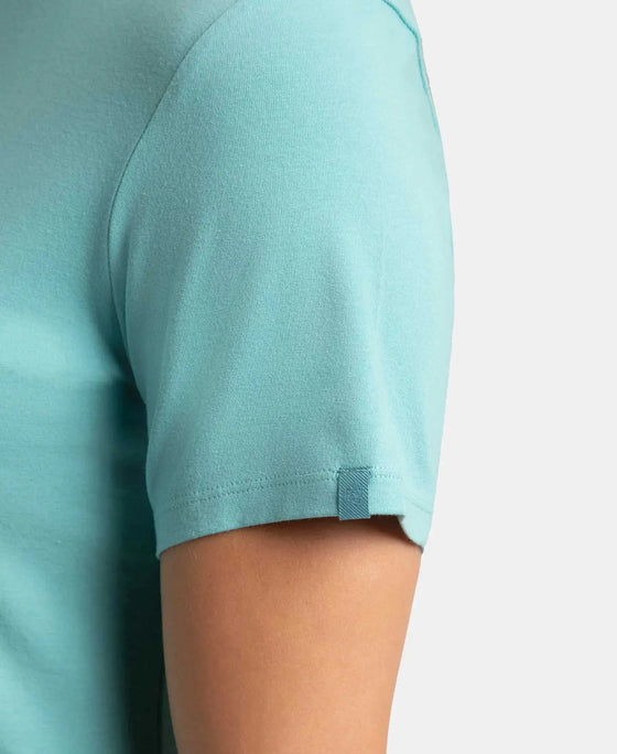 Super Combed Cotton Elastane Stretch Regular Fit Solid Round Neck Half Sleeve T-Shirt - Nile Blue-7