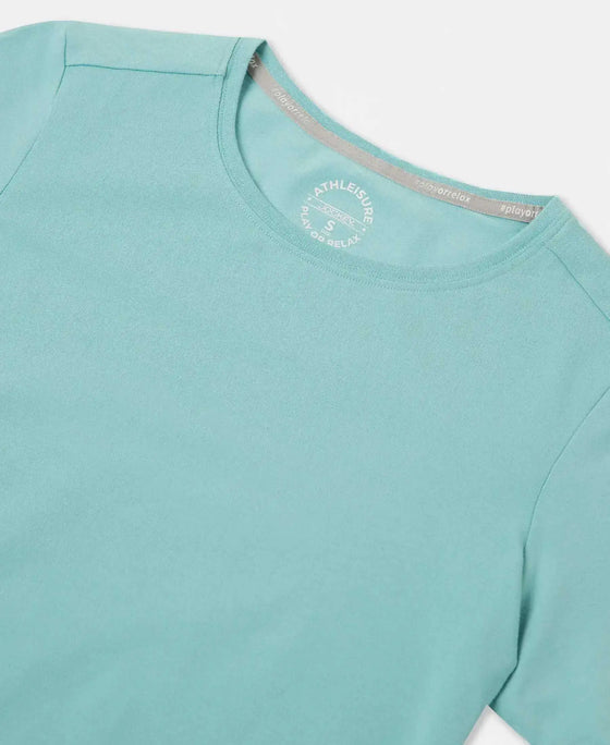 Super Combed Cotton Elastane Stretch Regular Fit Solid Round Neck Half Sleeve T-Shirt - Nile Blue-8