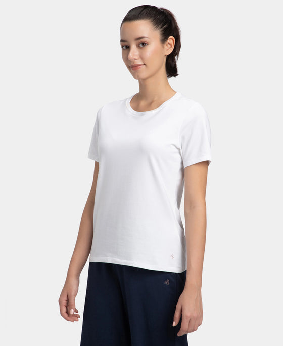 Super Combed Cotton Elastane Stretch Regular Fit Solid Round Neck Half Sleeve T-Shirt - White