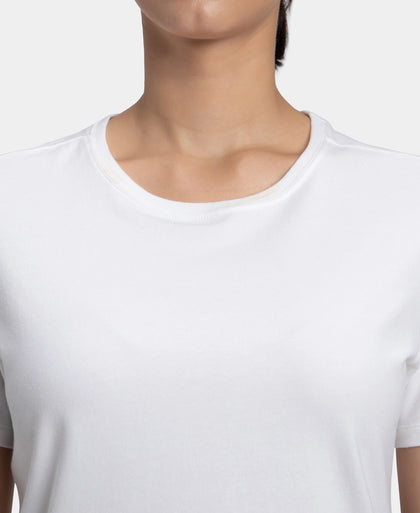 Super Combed Cotton Elastane Stretch Regular Fit Solid Round Neck Half Sleeve T-Shirt - White