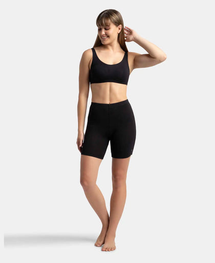 High Coverage Super Combed Cotton Elastane Stretch Shorties With Concealed Waistband - Black-4