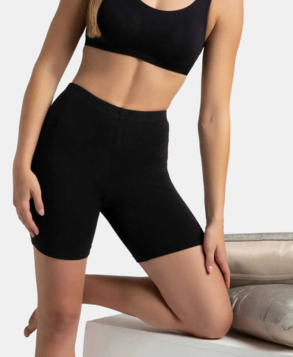 High Coverage Super Combed Cotton Elastane Stretch Shorties With Concealed Waistband - Black-5