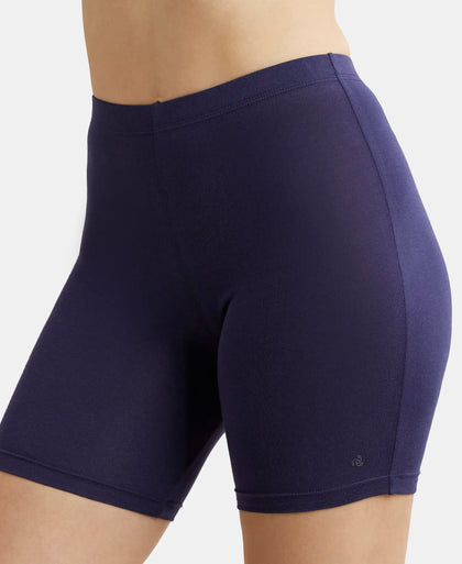 Pack of 2 High Coverage Super Combed Cotton Elastane Stretch Shorties With Concealed Waistband - Black & Classic Navy