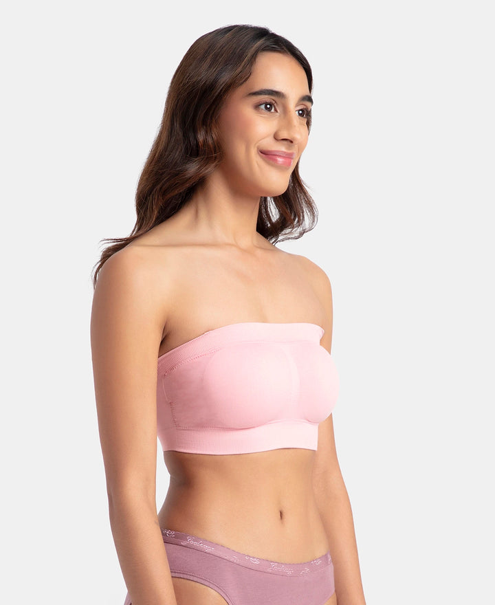 Wirefree Padded Micro Touch Nylon Elastane Stretch Bandeau Bra with Removable Pads and Detachable Transparent Straps - Crush N Blush