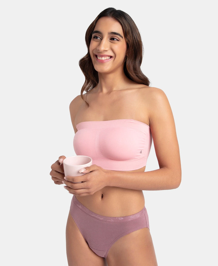 Wirefree Padded Micro Touch Nylon Elastane Stretch Bandeau Bra with Removable Pads and Detachable Transparent Straps - Crush N Blush