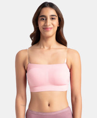 Wirefree Padded Micro Touch Nylon Elastane Stretch Bandeau Bra with Removable Pads and Detachable Transparent Straps - Crush N Blush