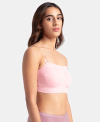 Wirefree Padded Micro Touch Nylon Elastane Stretch Bandeau Bra with Removable Pads and Detachable Transparent Straps - Crush N Blush