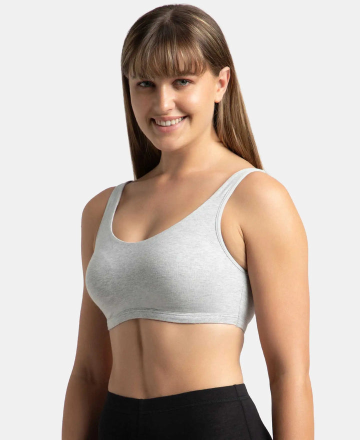 Super Combed Cotton Elastane Stretch Slip On Lounge Bra With StayFresh Treatment - Steel Grey Melange-2