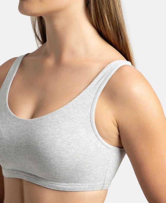 Super Combed Cotton Elastane Stretch Slip On Lounge Bra With StayFresh Treatment - Steel Grey Melange-8