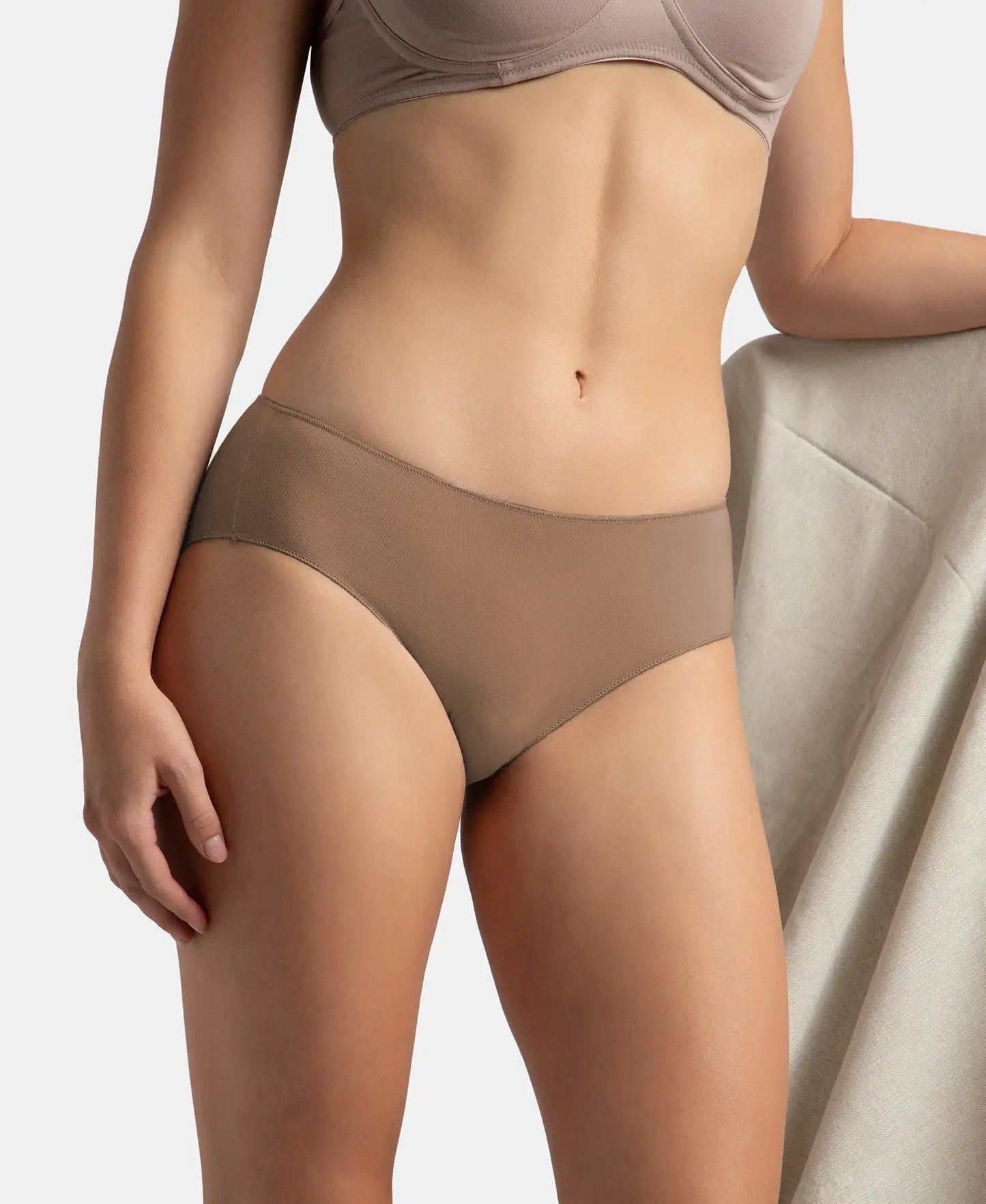 High Coverage Micro Modal Elastane Stretch Hipster With Ultrasoft Concealed Waistband - Deep Taupe