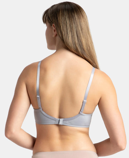 Wirefree Padded Soft Touch Microfiber Elastane Stretch Full Coverage T-Shirt Bra with Lace Styling - Lilac Grey