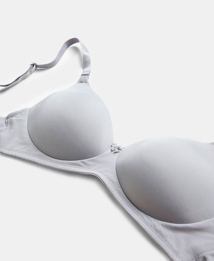 Wirefree Padded Microfiber Elastane Stretch Full Coverage T-Shirt Bra with Magic Under Cup - Lilac Grey