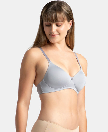 Wirefree Padded Microfiber Elastane Stretch Full Coverage T-Shirt Bra with Magic Under Cup - Lilac Grey