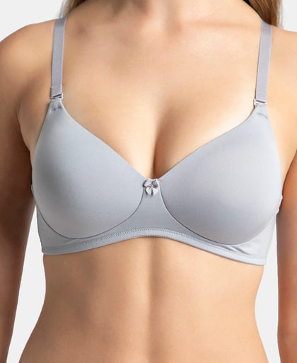 Wirefree Padded Microfiber Elastane Stretch Full Coverage T-Shirt Bra with Magic Under Cup - Lilac Grey