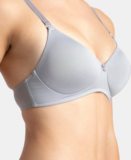 Wirefree Padded Microfiber Elastane Stretch Full Coverage T-Shirt Bra with Magic Under Cup - Lilac Grey