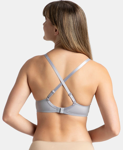 Wirefree Padded Microfiber Elastane Stretch Full Coverage T-Shirt Bra with Magic Under Cup - Lilac Grey