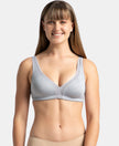 Wirefree Non Padded Soft Touch Microfiber Elastane Stretch Full Coverage Plus Size Bra with Stylised Mesh Panel - Lilac Grey