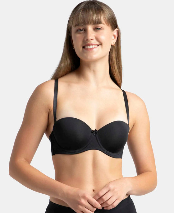 Under-Wired Padded Soft Touch Microfiber Elastane Stretch Full Coverage Strapless Bra with Ultra-Grip Support Band - Black