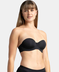 Under-Wired Padded Soft Touch Microfiber Elastane Stretch Full Coverage Strapless Bra with Ultra-Grip Support Band - Black