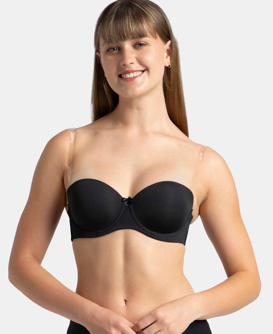 Under-Wired Padded Soft Touch Microfiber Elastane Stretch Full Coverage Strapless Bra with Ultra-Grip Support Band - Black