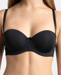 Under-Wired Padded Soft Touch Microfiber Elastane Stretch Full Coverage Strapless Bra with Ultra-Grip Support Band - Black