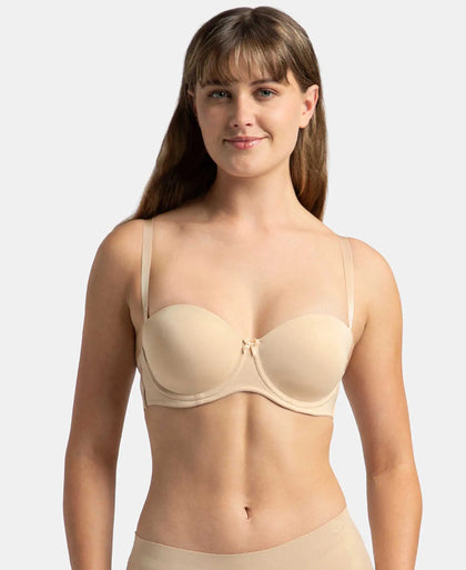 Under-Wired Padded Soft Touch Microfiber Elastane Stretch Full Coverage Strapless Bra with Ultra-Grip Support Band - Light Skin