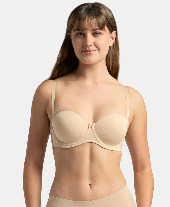 Under-Wired Padded Soft Touch Microfiber Elastane Stretch Full Coverage Strapless Bra with Ultra-Grip Support Band - Light Skin