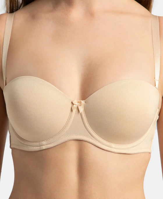 Under-Wired Padded Soft Touch Microfiber Elastane Stretch Full Coverage Strapless Bra with Ultra-Grip Support Band - Light Skin