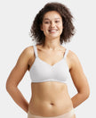 Wirefree Non Padded Soft Touch Microfiber Elastane Stretch Full Coverage Minimizer Bra with Broad Cushioned Fabric Strap - White