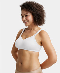 Wirefree Non Padded Soft Touch Microfiber Elastane Stretch Full Coverage Minimizer Bra with Broad Cushioned Fabric Strap - White