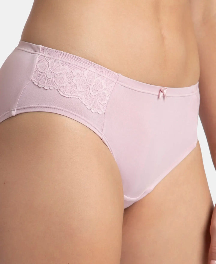 Full Coverage Soft Touch Microfiber Elastane Stretch Hipster with Lace Styling - Fragrant Lilac