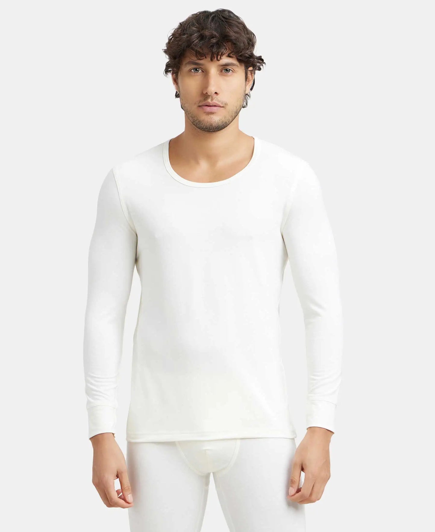 Soft Touch Microfiber Elastane Stretch Full Sleeve Thermal Undershirt with StayWarm Technology - Winter White-1