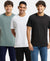 Pack of 3 Super Combed Cotton Rich Round Neck Half Sleeve T-Shirt - White, Black & Balsam Green