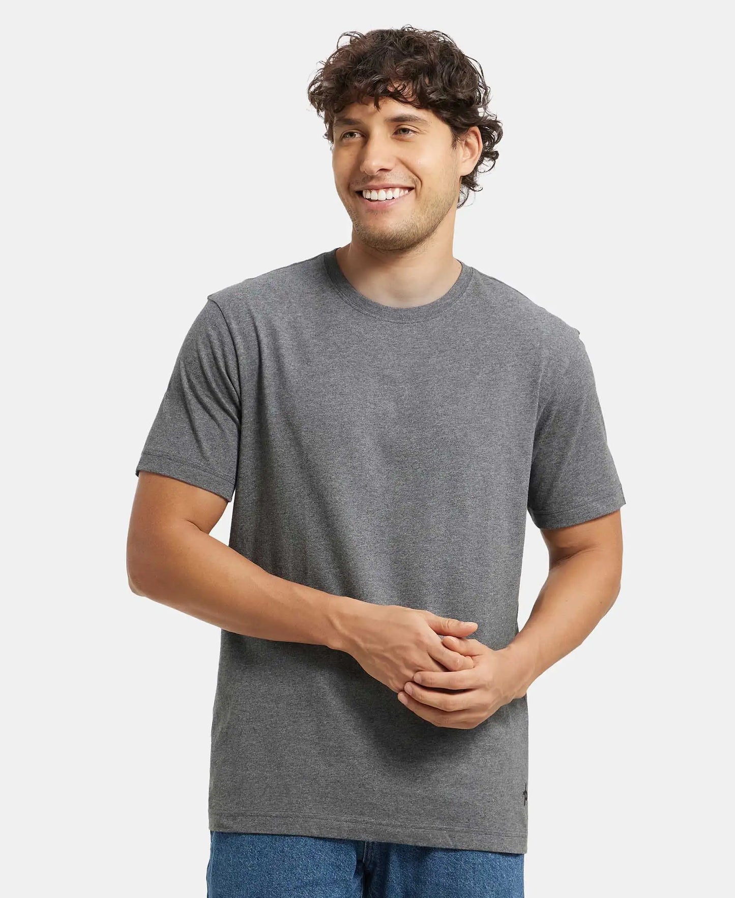 Super Combed Cotton Rich Round Neck Half Sleeve T-Shirt - Charcoal Melange-5