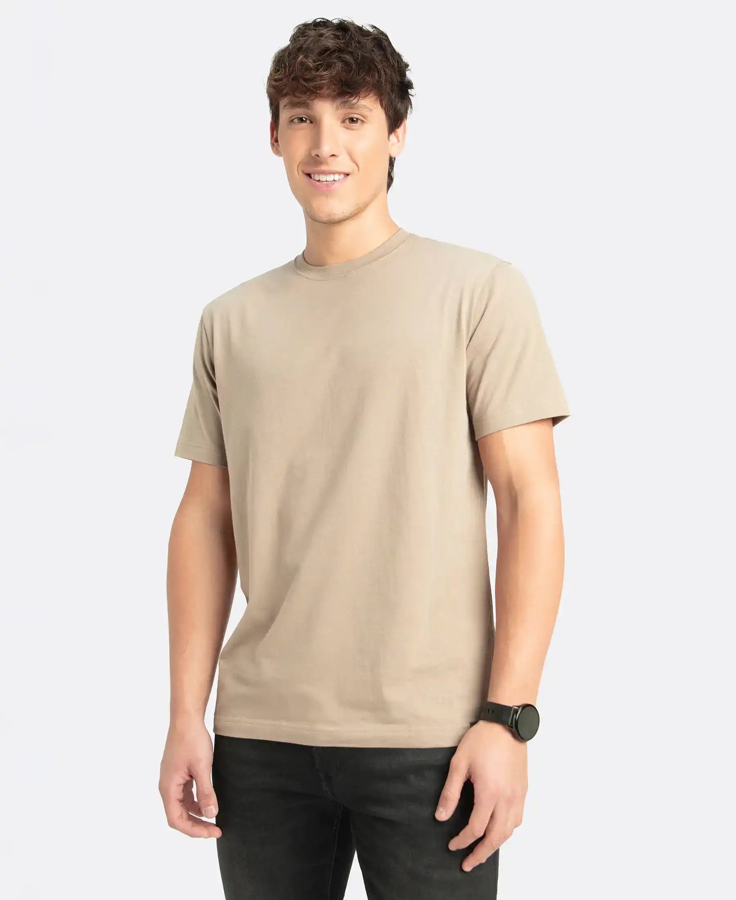 Super Combed Cotton Rich Round Neck Half Sleeve T-Shirt - Desert Taupe