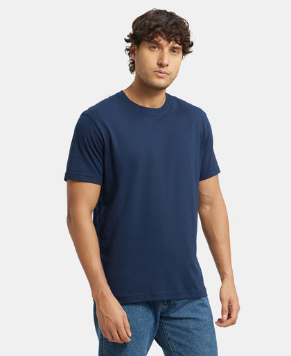 Pack of 2 Super Combed Cotton Rich Round Neck Half Sleeve T-Shirt - Navy & Black