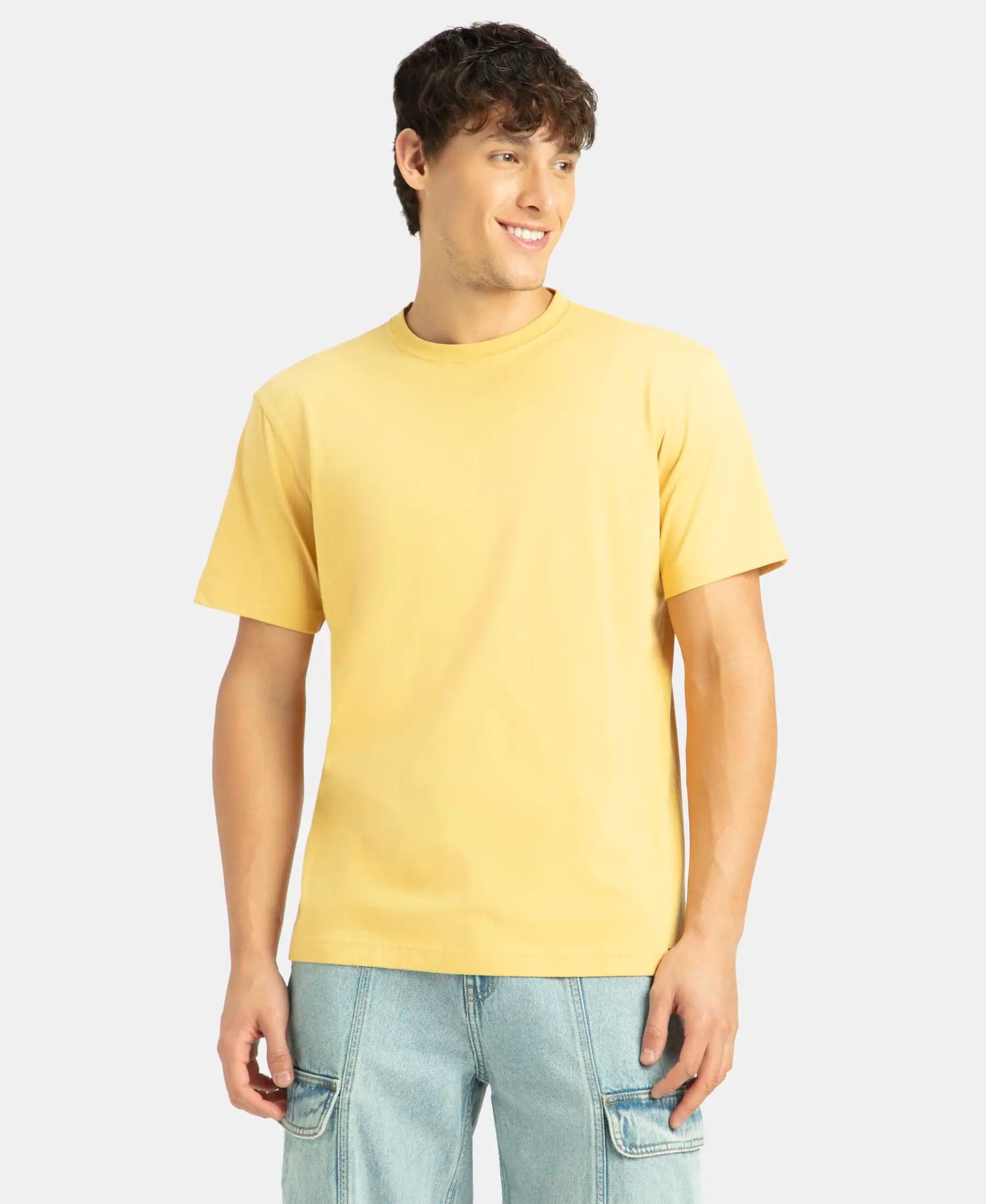 Super Combed Cotton Rich Round Neck Half Sleeve T-Shirt - Ochre