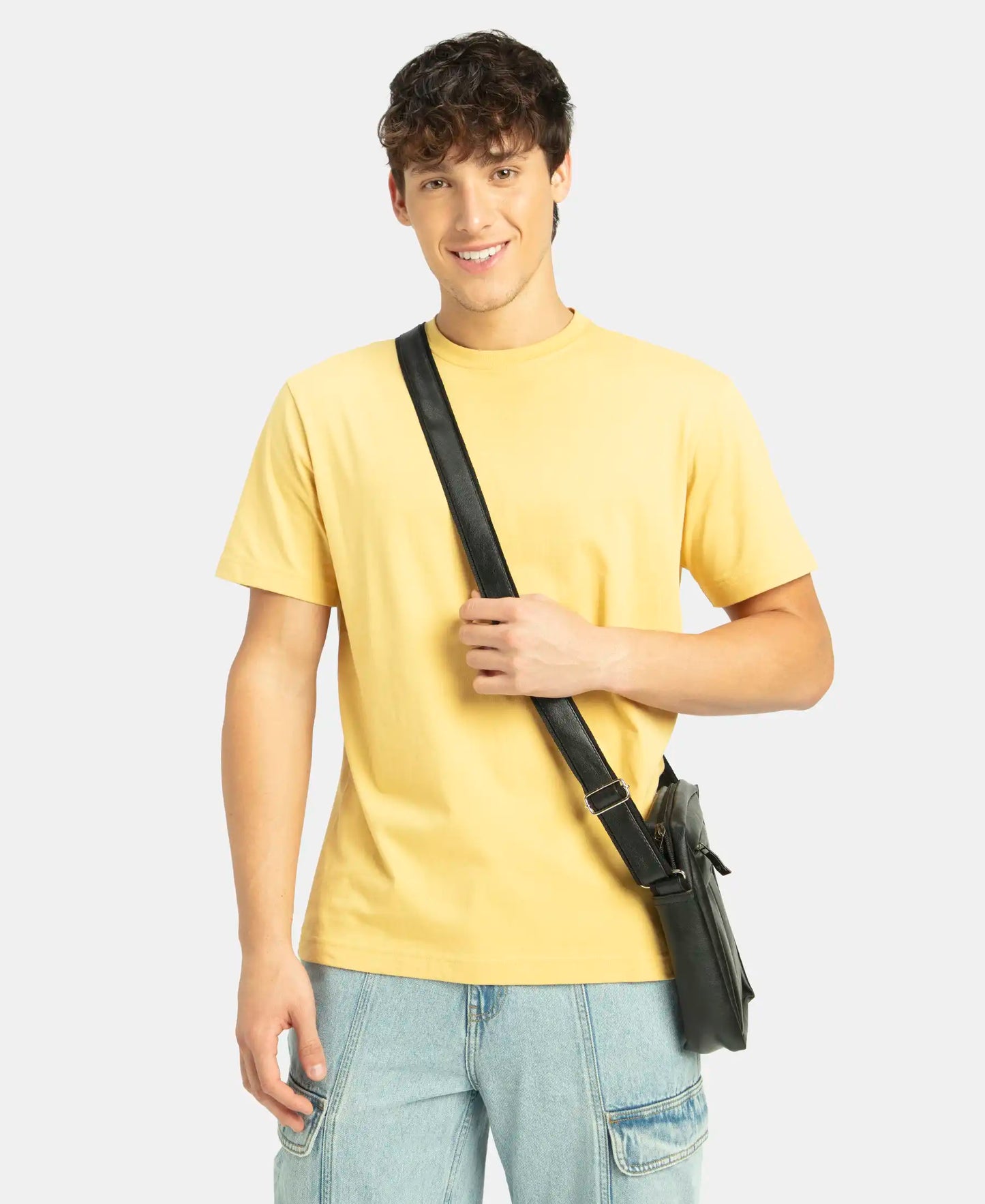 Super Combed Cotton Rich Round Neck Half Sleeve T-Shirt - Ochre