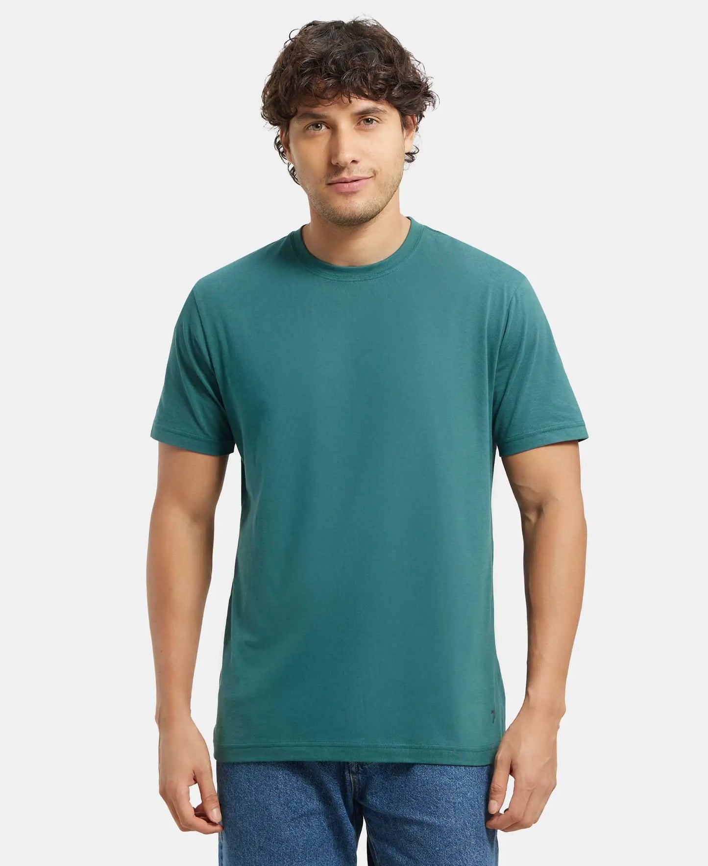 Super Combed Cotton Rich Round Neck Half Sleeve T-Shirt - Pacific Green-1