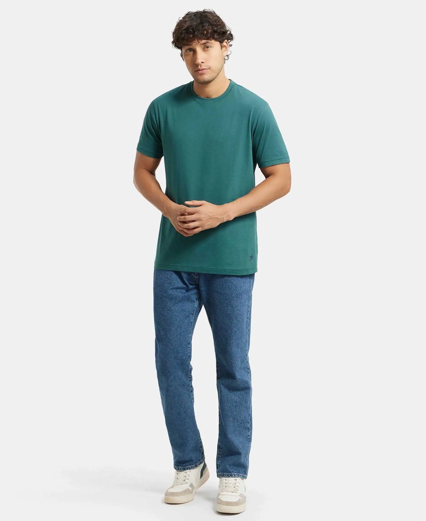 Super Combed Cotton Rich Round Neck Half Sleeve T-Shirt - Pacific Green-6