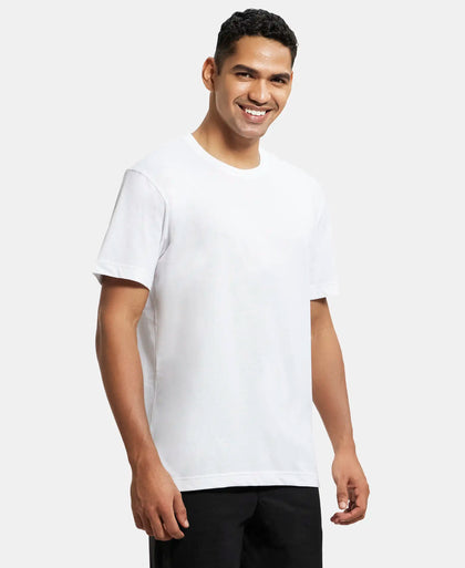 Pack of 3 Super Combed Cotton Rich Round Neck Half Sleeve T-Shirt - White, Black & Balsam Green