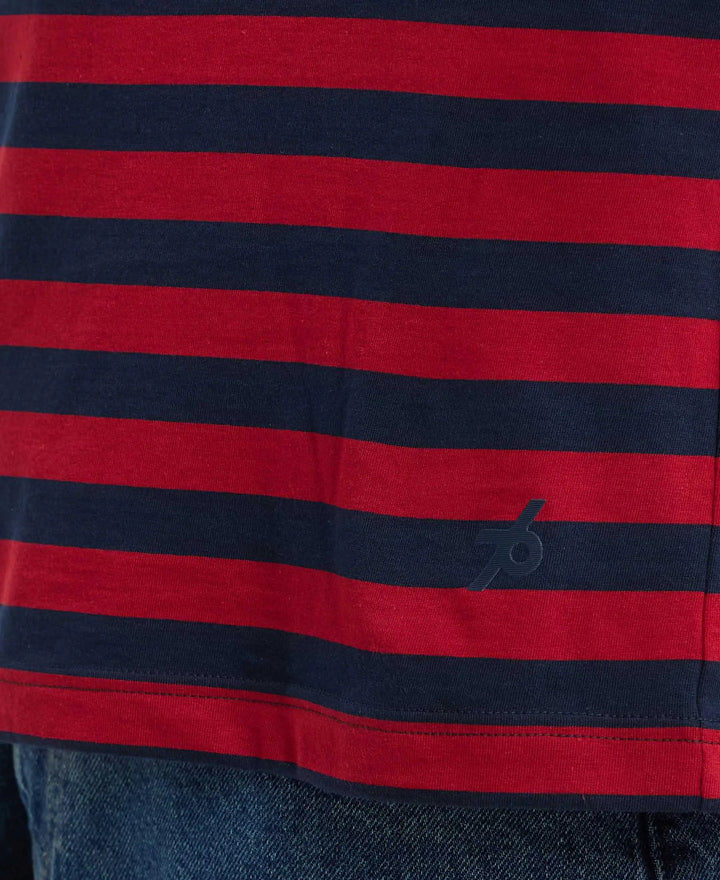 Super Combed Cotton Rich Striped Round Neck Half Sleeve T-Shirt - Navy & Shanghai Red-7