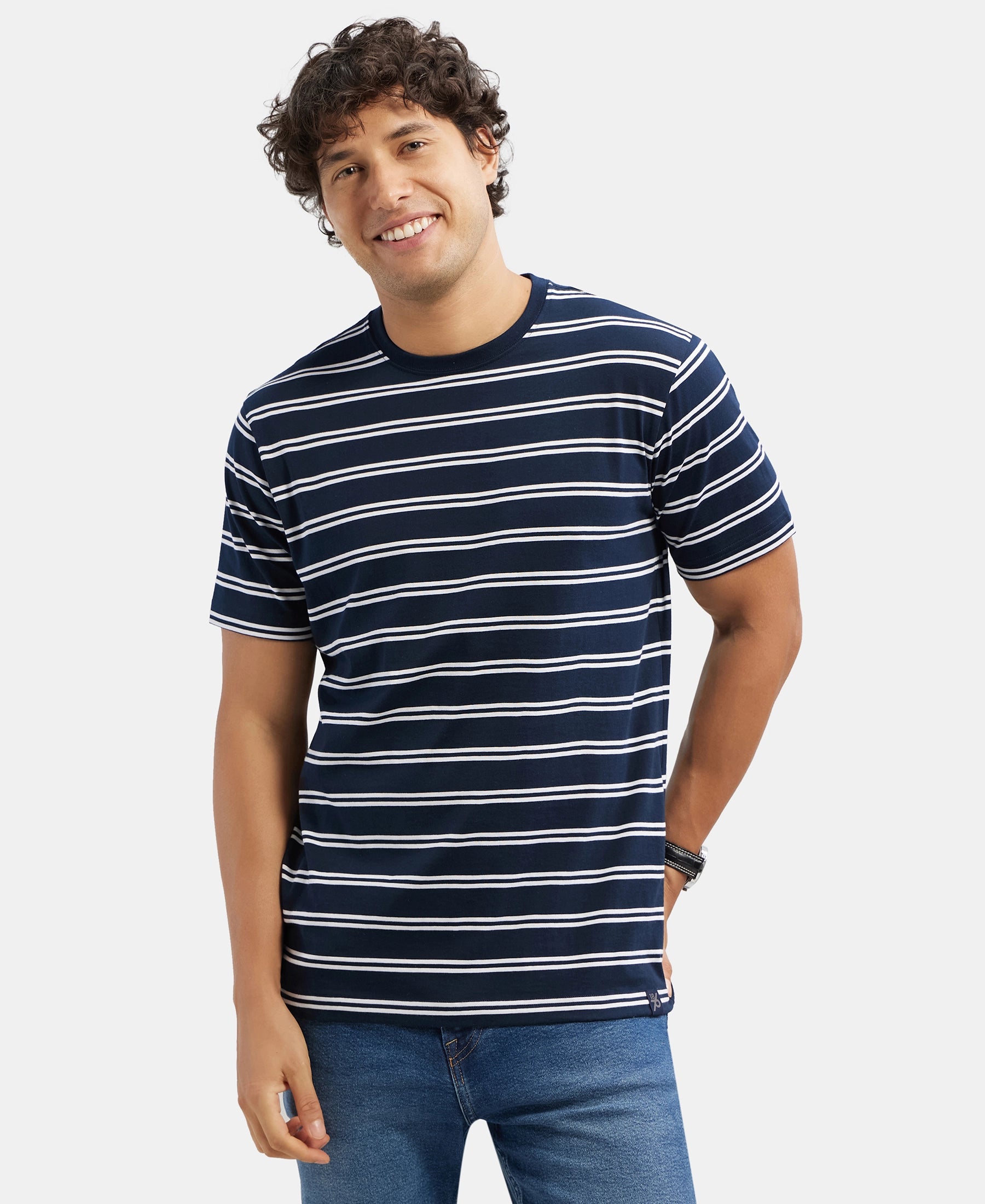 Buy Super Combed Cotton Rich Striped Round Neck Half Sleeve T-Shirt ...