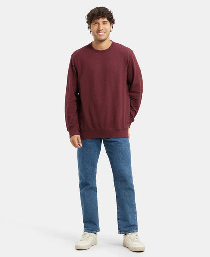 Super Combed Cotton French Terry Solid Sweatshirt with Ribbed Cuffs - Burgundy-4