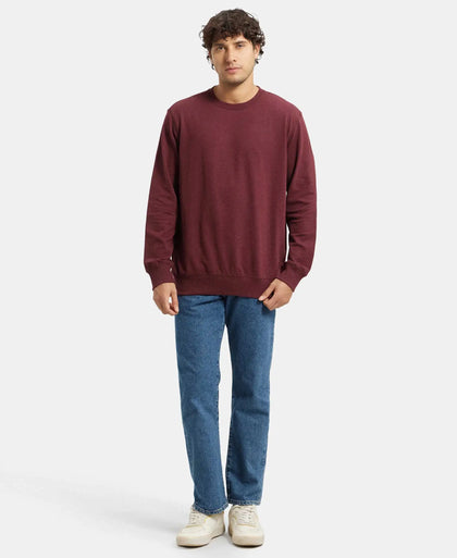 Super Combed Cotton French Terry Solid Sweatshirt with Ribbed Cuffs - Burgundy-6